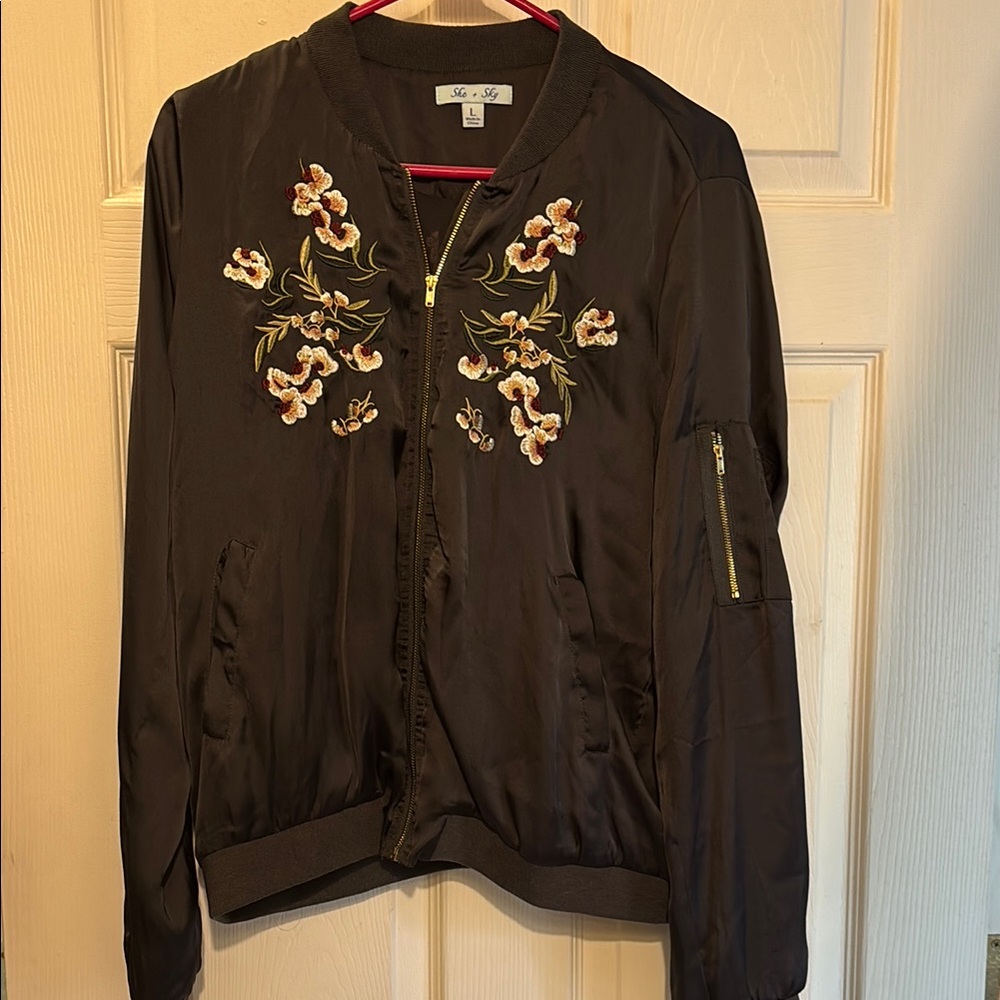 Embroidered Black Bomber Jacket